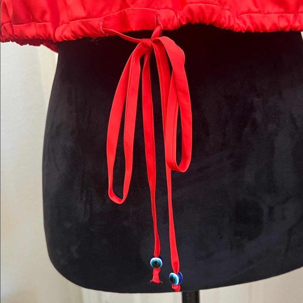 Staud Prato Recycled Nylon Short Puff Sleeve Crop Top Tomato Red Size large - Picture 6 of 8